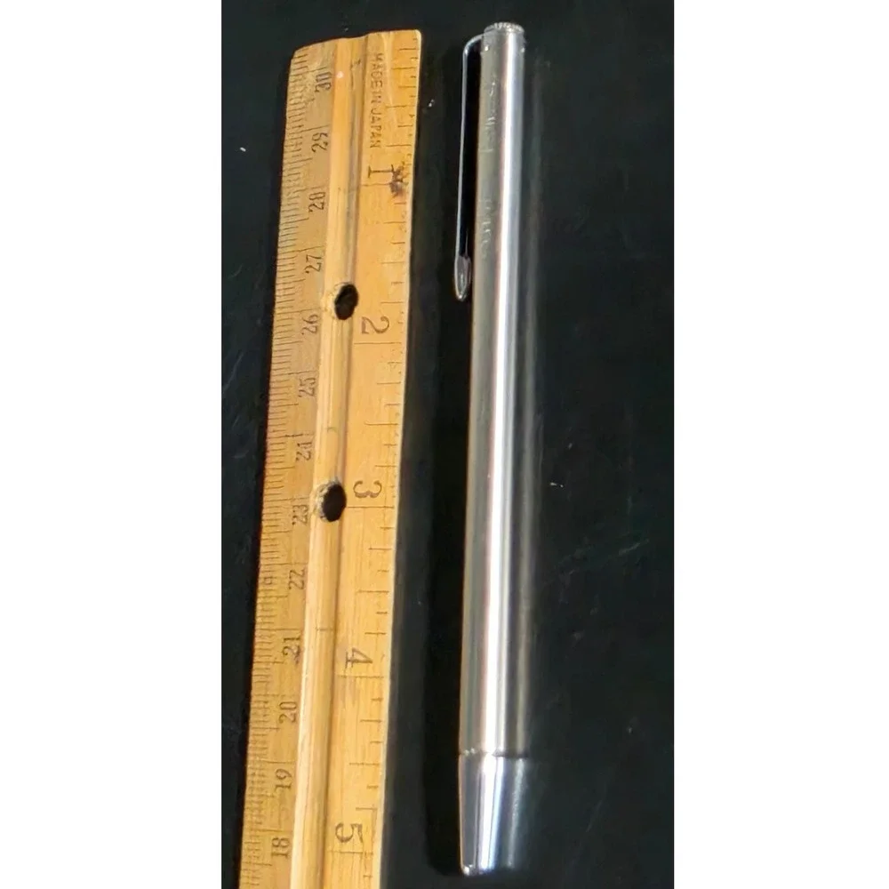 Vintage Slim Chrome Metal Twist Ballpoint Pen Silver Tone Minimalist Executive